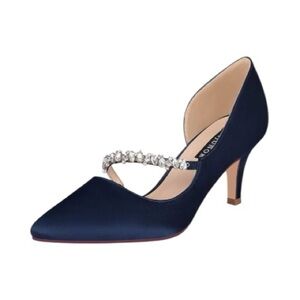 ERIJUNOR-BLUE SATIN JEWELED HEELS